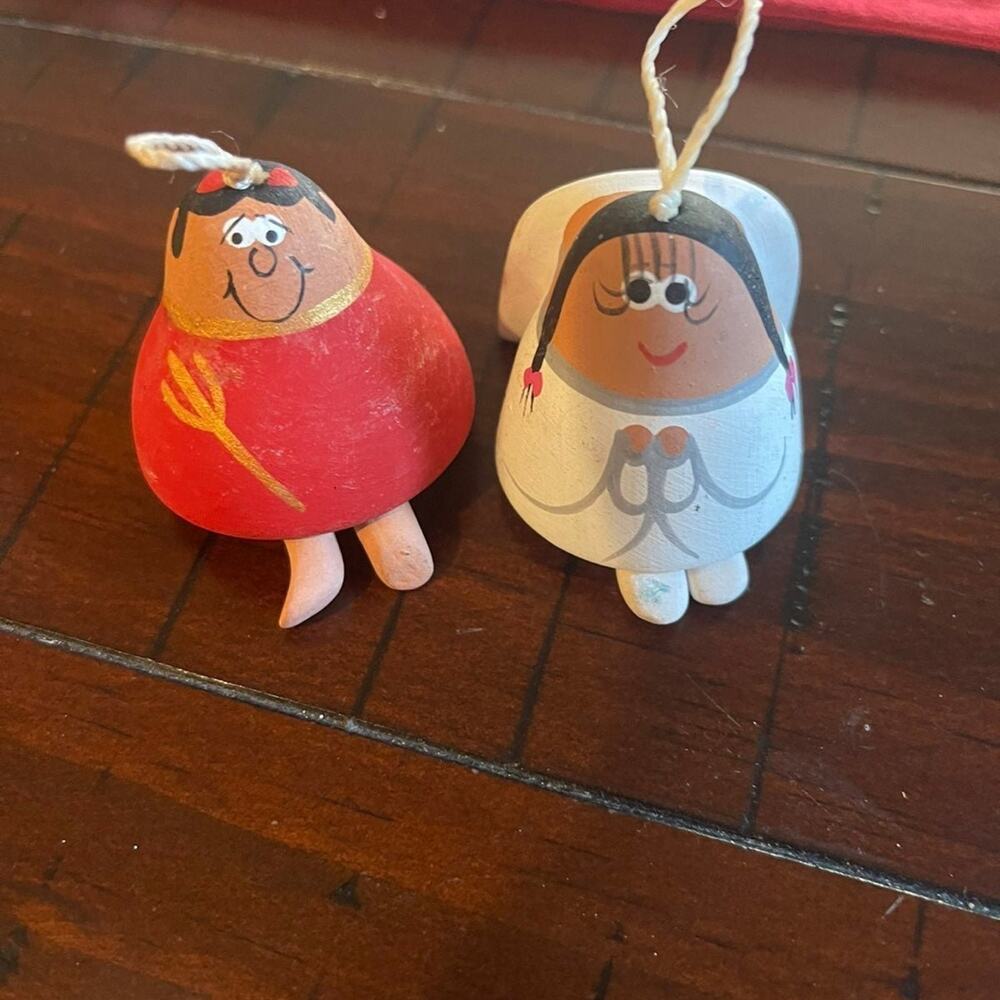 christmas ornaments devil and angel whimsy Mexico pottery